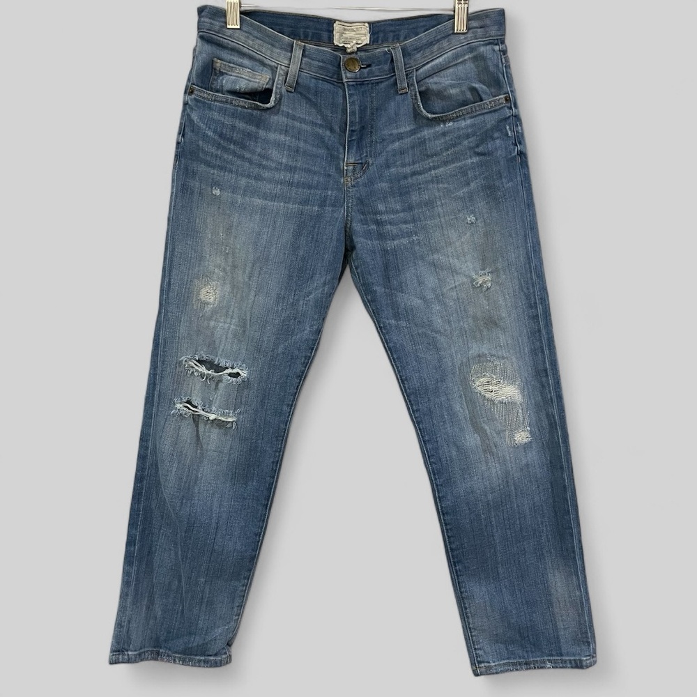 Current/Elliott Wear For Love Cropped Jeans Womens 26 Distressed Medium Wash